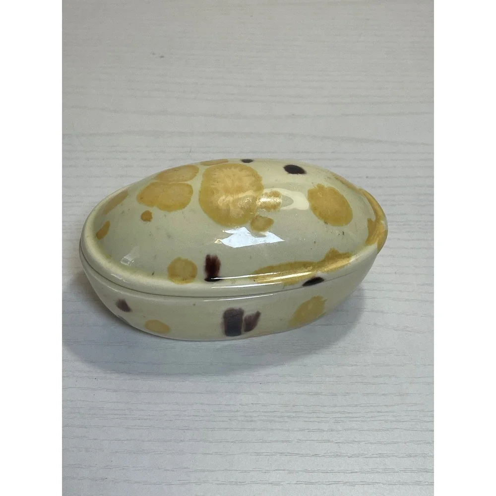 Trinket Box Yellow‎ Brown Speckled Decorative Container Handmade Ceramic